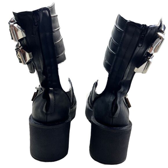 Jeffery Campbell Women's Leather Upper Black Buckle Gladiator Y2K Goth 6M Chunky - Picture 4 of 7